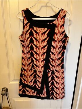Skunkfunk Sleeveless Black, Red and  Cream Patterned Shift Dress sz 2